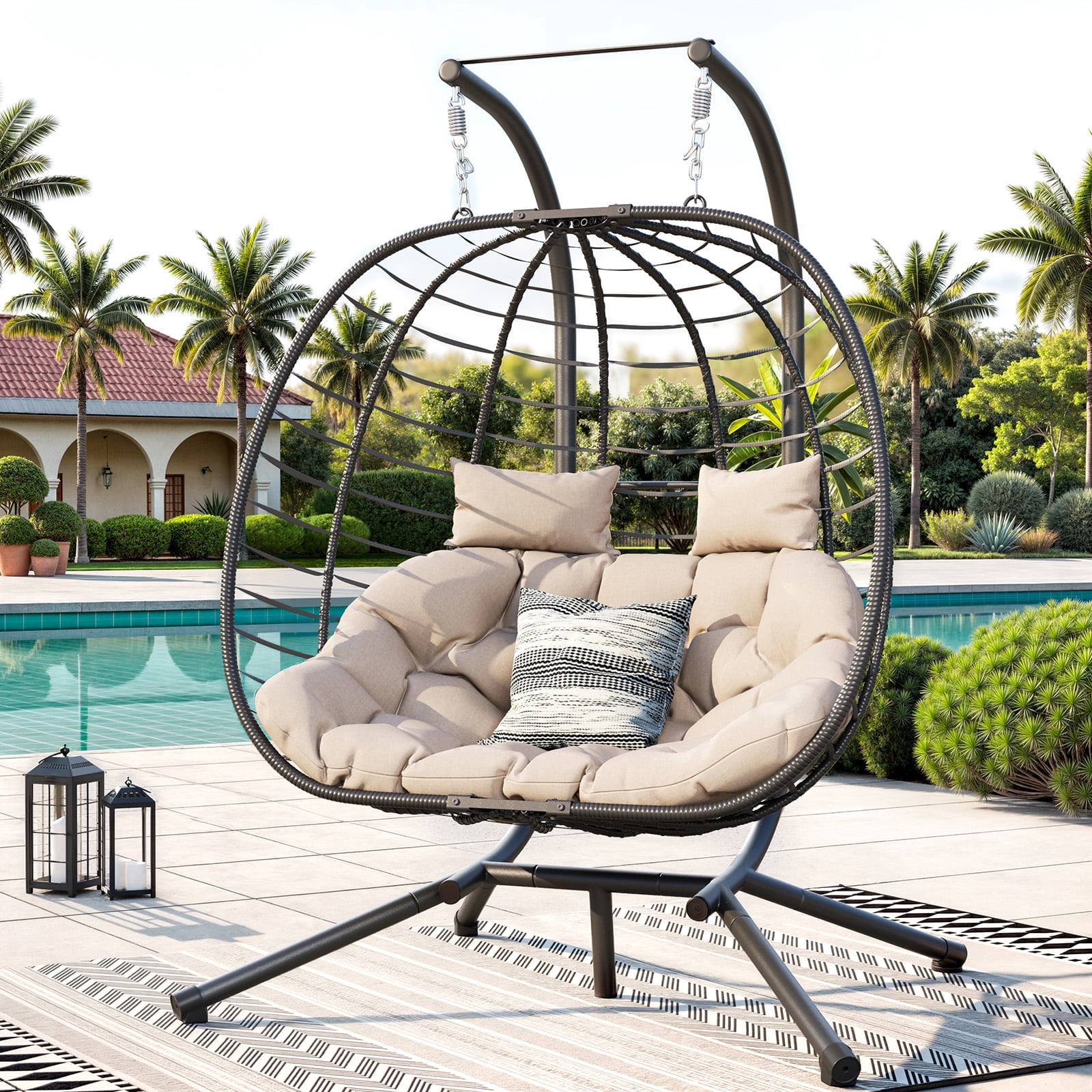 ELPOSUN Double Wicker Swing Egg Chair 2 Person Foldable Hanging Egg ...