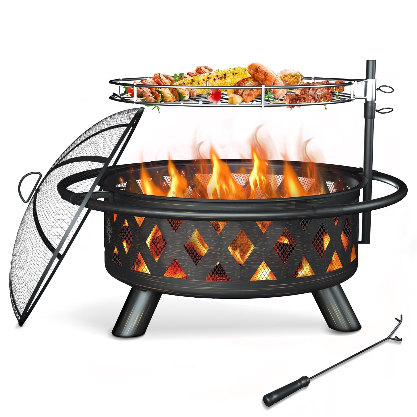 ELPOSUN Fire Pit for Outside 30 inch Outdoor Wood Burning Firepit Large Steel Firepit with protective cover for Backyard Bonfire Patio