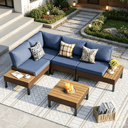 ELPOSUN Patio L Shaped Conversation Sectional Sofa Set with Coffee Table, 5 Pieces Patio Furniture Seating Group with Side Table for Backyard Garden, Navy