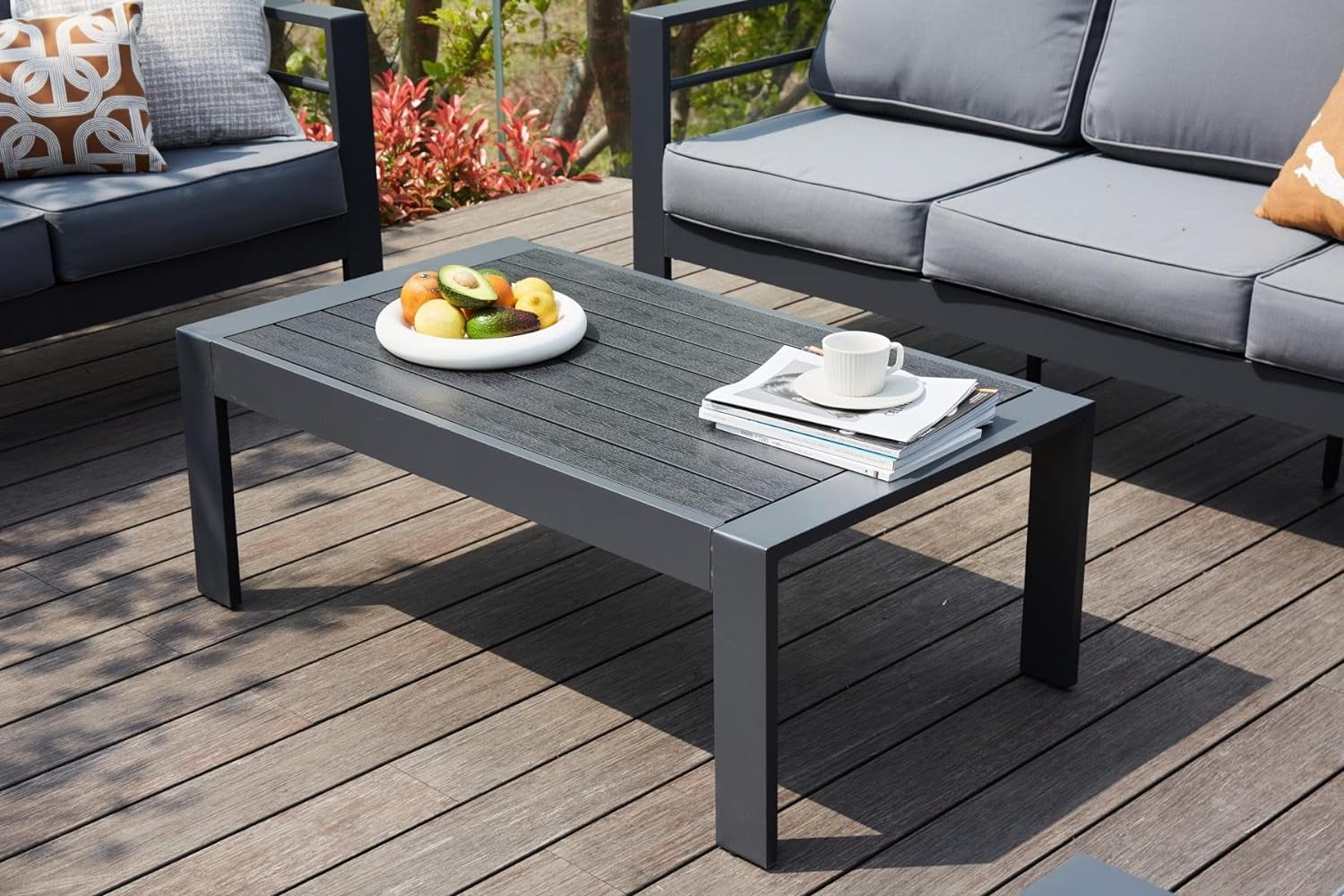 ELPOSUN Storage Aluminum Patio Coffee Table, Dark Gray - Walmart.com