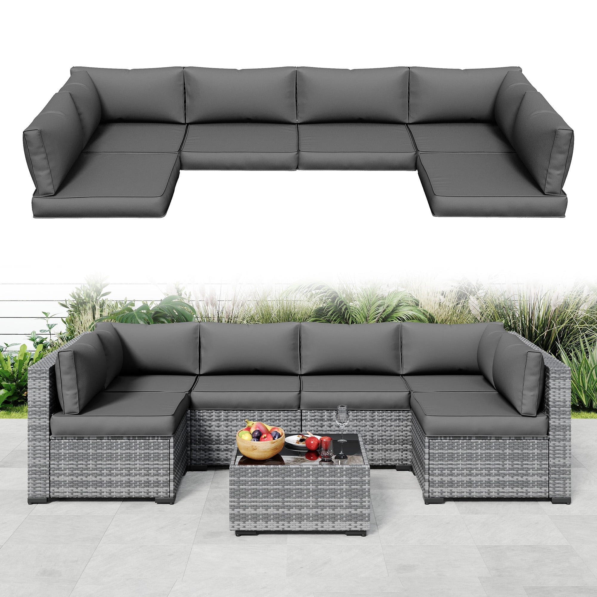 ELPOSUN Outdoor Cushions for Patio Furniture Replacement, Patio Furniture Cushions, Deep Seat Patio Cushions, Patio Seat Cushions for Outdoor Sectional (Grey)