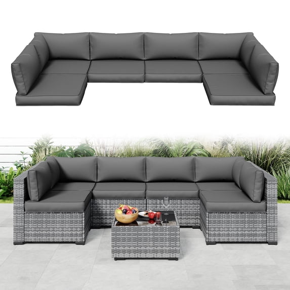 ELPOSUN Outdoor Cushions for Patio Furniture Replacement, Patio Furniture Cushions, Deep Seat Patio Cushions, Patio Seat Cushions for Outdoor Sectional (Grey)