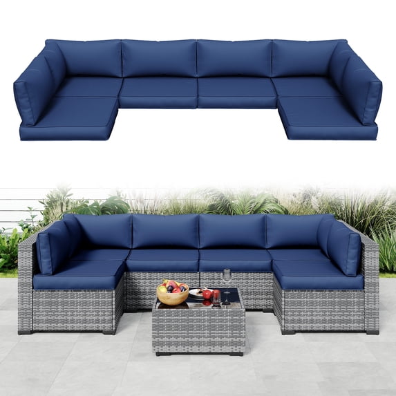 ELPOSUN Outdoor Cushions for Patio Furniture Replacement, Waterproof Patio Furniture Cushions, Deep Seat Patio Cushions, Patio Seat Cushions for Outdoor Sectional (Blue)