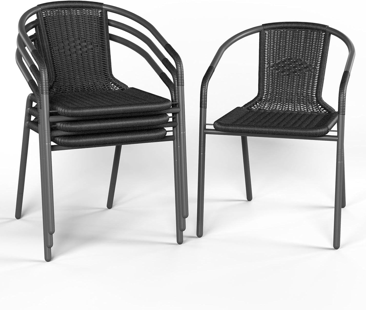 ELPOSUN Outdoor Dining Chairs Set of 4, Wicker Patio Chairs with Metal