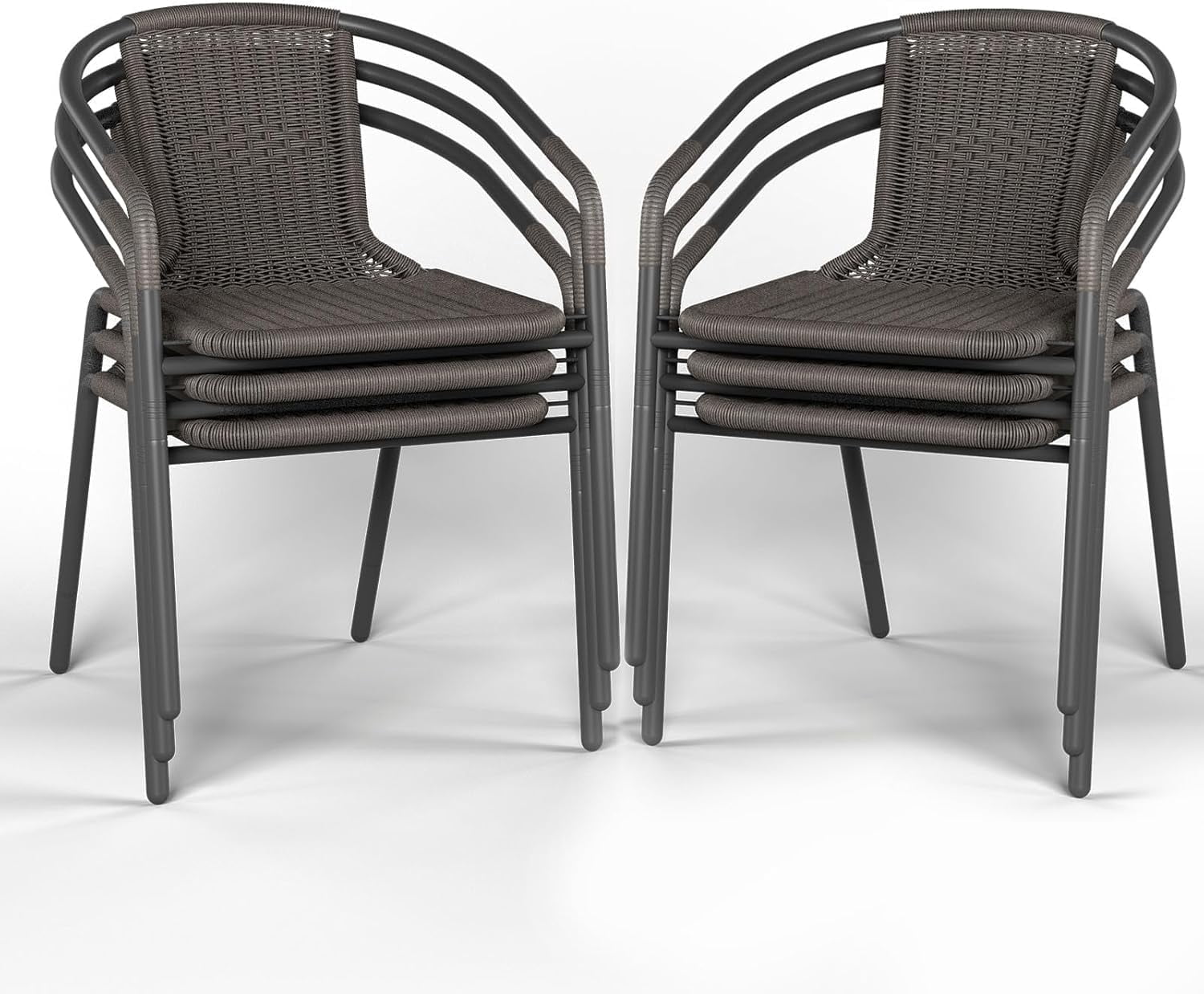 ELPOSUN Outdoor Dining Chairs Set of 6, Wicker Patio Chairs with Metal Frame, Rattan Indoor-Outdoor Chairs for Bistro, Deck, Backyard, Porch, Restaurant Stack Chair 6 Pack (Gray)