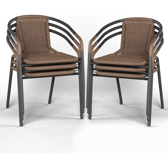 ELPOSUN Outdoor Dining Chairs Set of 6, Wicker Patio Chairs with Metal Frame, Rattan Indoor-Outdoor Chairs for Bistro, Deck, Backyard, Porch, Restaurant Stack Chair 6 Pack (Brown)