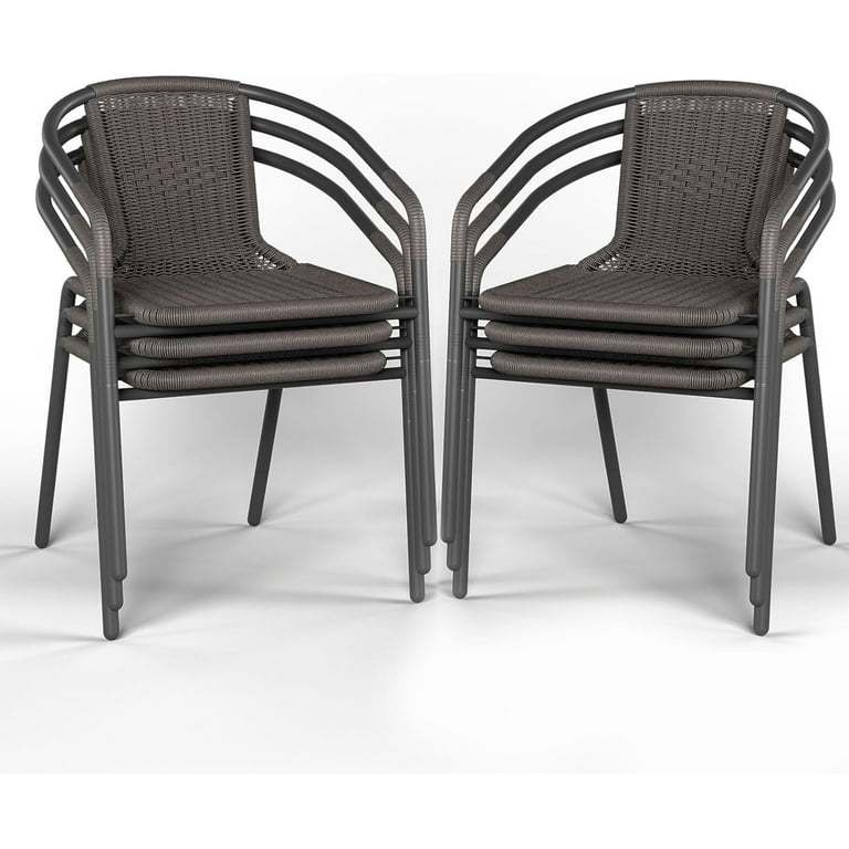 ELPOSUN Outdoor Dining Chairs Set of 6 Wicker Patio Chairs with Metal Frame Rattan Indoor Outdoor Chairs for Bistro Deck Backyard Porch Restaurant Stack Chair 6 Pack Gray Walmart