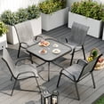 thumbnail image 1 of ELPOSUN Outdoor Dining Set of 5, Patio Table and Chairs Set, Textured Glass Tabletop, 4 Stackable Patio Chairs, Patio Furniture, Balcony, Porch, Lawn- Light Grey, 1 of 6