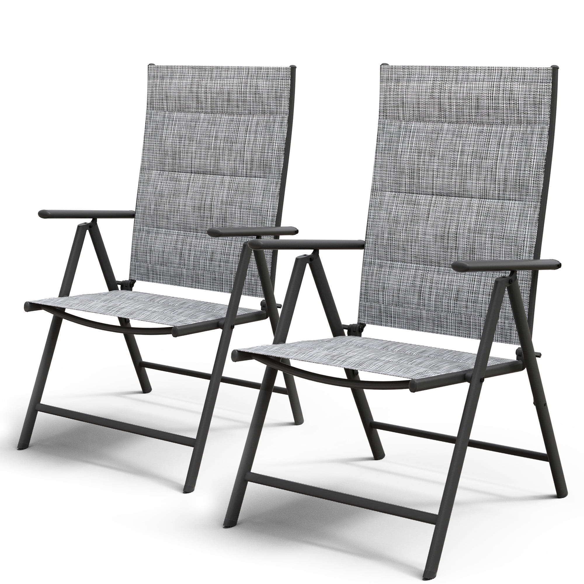 ELPOSUN Outdoor Folding Dining Chairs Set of 2, Folding Lawn Chairs for Adults with Padded Breathable Textilene, Portable Folding Chairs for Outside, No Assembly, Grey White