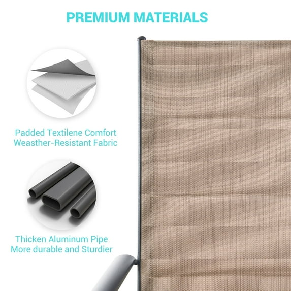 ELPOSUN Outdoor Folding Dining Chairs Set of 2, Folding Lawn Chairs for Adults with Padded All Weather Breathable Textilene, Portable Folding Chairs for Outside, No Assembly, Beige