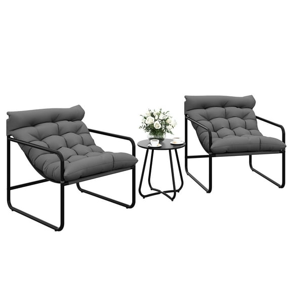 ELPOUSN 3-Piece Modern Outdoor Lounge Set for 2 - Gray Balcony Furniture with Cushions, Stylish Garden & Patio Seating