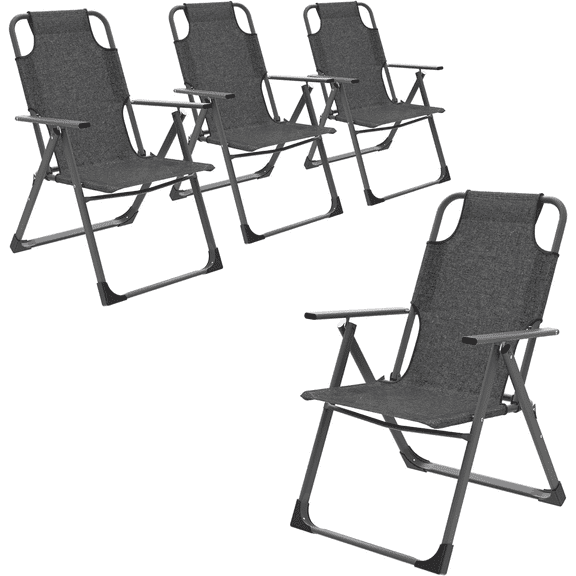 ELPOSUN Outdoor Folding Patio Sling Chairs Set of 4, Heavy Duty Adjustable Recliner, Folding Chairs for Outdoor Camping Garden, Support 300LB