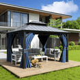 thumbnail image 1 of ELPOSUN Outdoor Living 12’ X 14’ Hardtop Gazebo Canopy with Netting & Curtains, Outdoor Aluminum Gazebo with Galvanized Steel Double Roof for Patio Lawn and Garden, Blue, 1 of 8