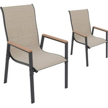 ELPOSUN Outdoor Patio Dining Chairs Set of 2, Stackable Aluminum Chairs with Armrest,Durable Frame for Lawn Garden Backyard, Khaki