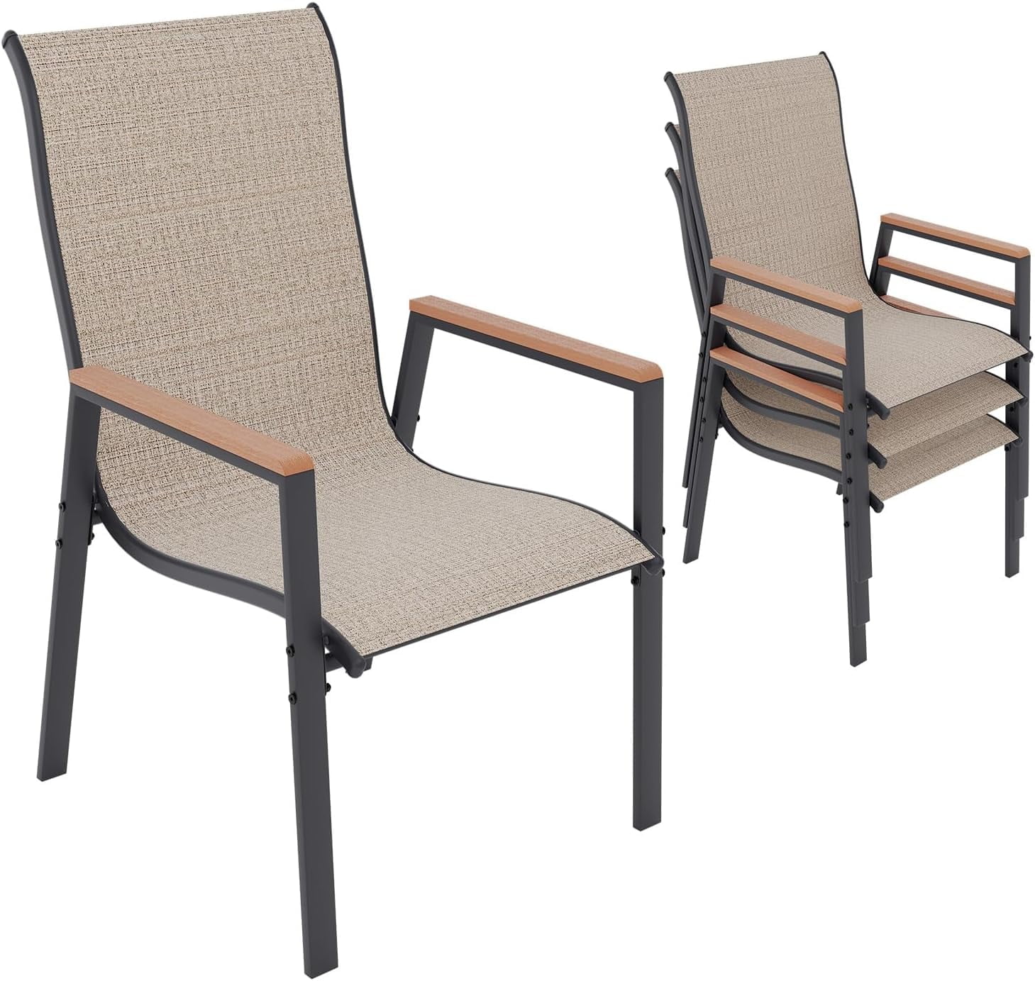 ELPOSUN Outdoor Patio Dining Chairs Set of 4, Breathable Seat Fabric and Alloy Steel Frame for Backyard Porch Garden Sunroom, Khaki