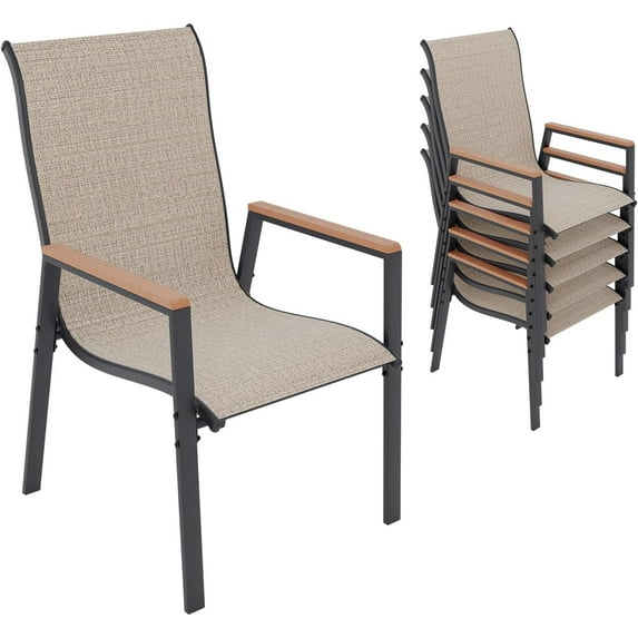 ELPOSUN Outdoor Patio Dining Chairs Set of 6, Breathable Seat Fabric and Alloy Steel Frame for Backyard Porch Garden Sunroom, Khaki