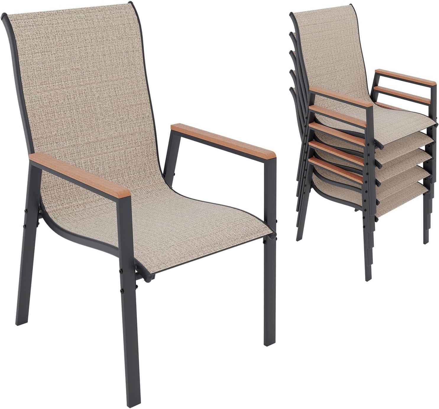 ELPOSUN Outdoor Patio Dining Chairs Set of 6, Breathable Seat Fabric and Alloy Steel Frame for Backyard Porch Garden Sunroom, Khaki