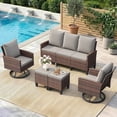 thumbnail image 1 of ELPOSUN Outdoor Patio Furniture Set, 5 Pieces All-Weather Wicker Rattan Outdoor Patio Conversation Set with Swivel Chairs and ottomans, for Garden,Poolside,Backyard, Brown&Gray, 1 of 9