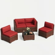 ELPOSUN 5 Pieces Patio Furniture Set, Outdoor Furniture Sectional Rattan Sofa for Backyard GardenBurgundy