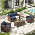 thumbnail image 1 of ELPOSUN Outdoor Patio Furniture Set,Rattan outdoor Conversation Set,6 Pieces Wicker Rattan Sectional Furniture with Rocking Swivel Chair for Backyard,Poolside, Navy Blue (Include Waterproof Covers), 1 of 7