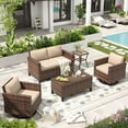 thumbnail image 1 of ELPOSUN Outdoor Patio Furniture Set,Rattan outdoor Conversation Set,6 Pieces Wicker Rattan Sectional Furniture with Rocking Swivel Chair for Backyard,Poolside, Beige (Include Waterproof Covers), 1 of 7