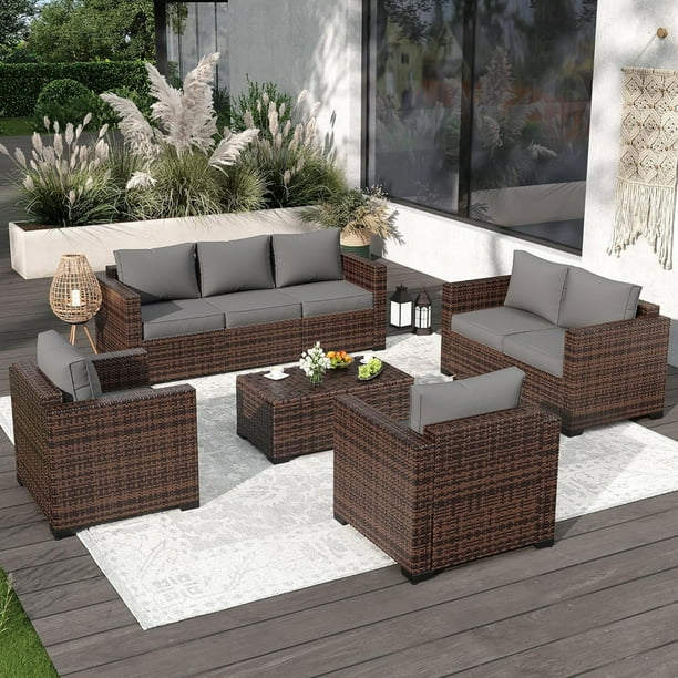 Super patio patio furniture 8 piece outdoor furniture set wicker sectional furniture with storage table sale