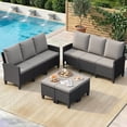 thumbnail image 1 of ELPOSUN Outdoor Patio Sectional 3-Seater Sofa Set of 2,6 Pieces All Weather Wicker Patio Furniture Set High Back Patio Couch with Ottomans for Porch,Garden,Backyard,Black&Gray, 1 of 8