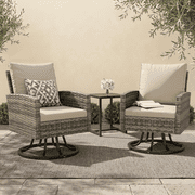 ELPOSUN Outdoor Patio Swivel Chair Set, 3Pieces Patio Bistro Set with Side Table Set, All-Weather Wicker Patio Furniture Set with Cushions for Garden,Backyard,p