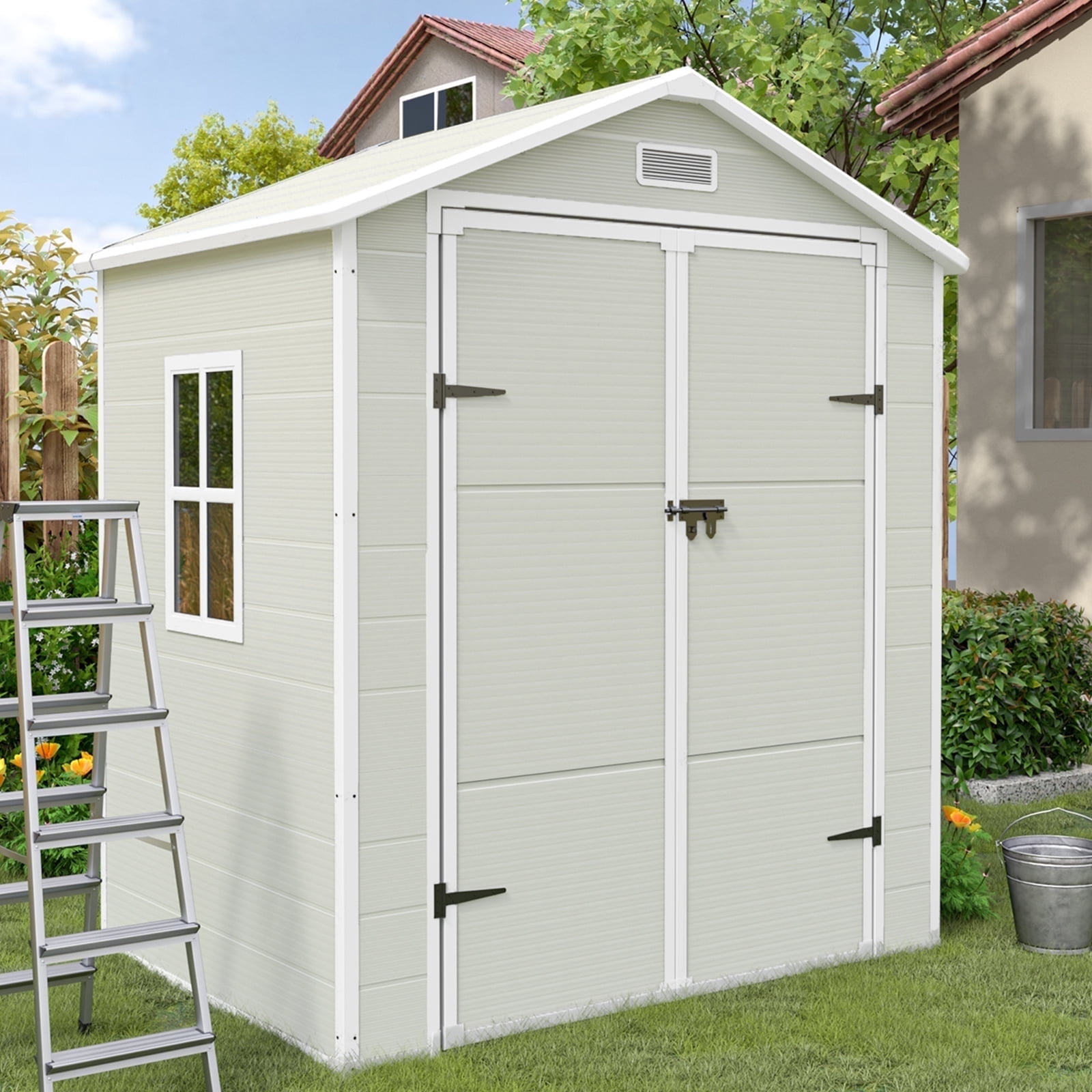 ELPOSUN Outdoor Resin Storage Shed 6x4 FT, Plastic Outside Sheds & Outdoor Storage with Lockable Door for Backyard
