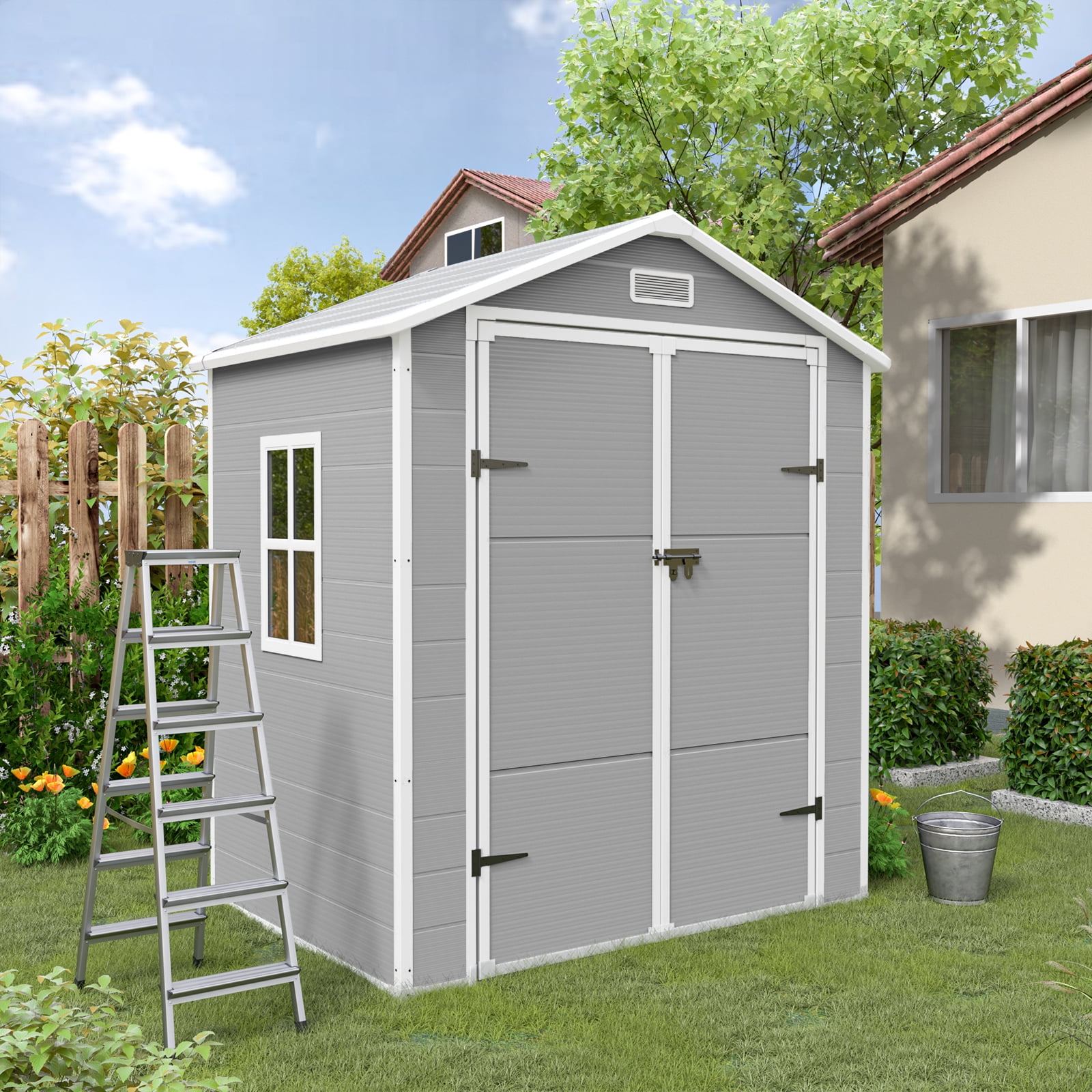 ELPOSUN Weatherproof Outdoor Resin Storage Shed 6x4 FT, Lockable Door ...