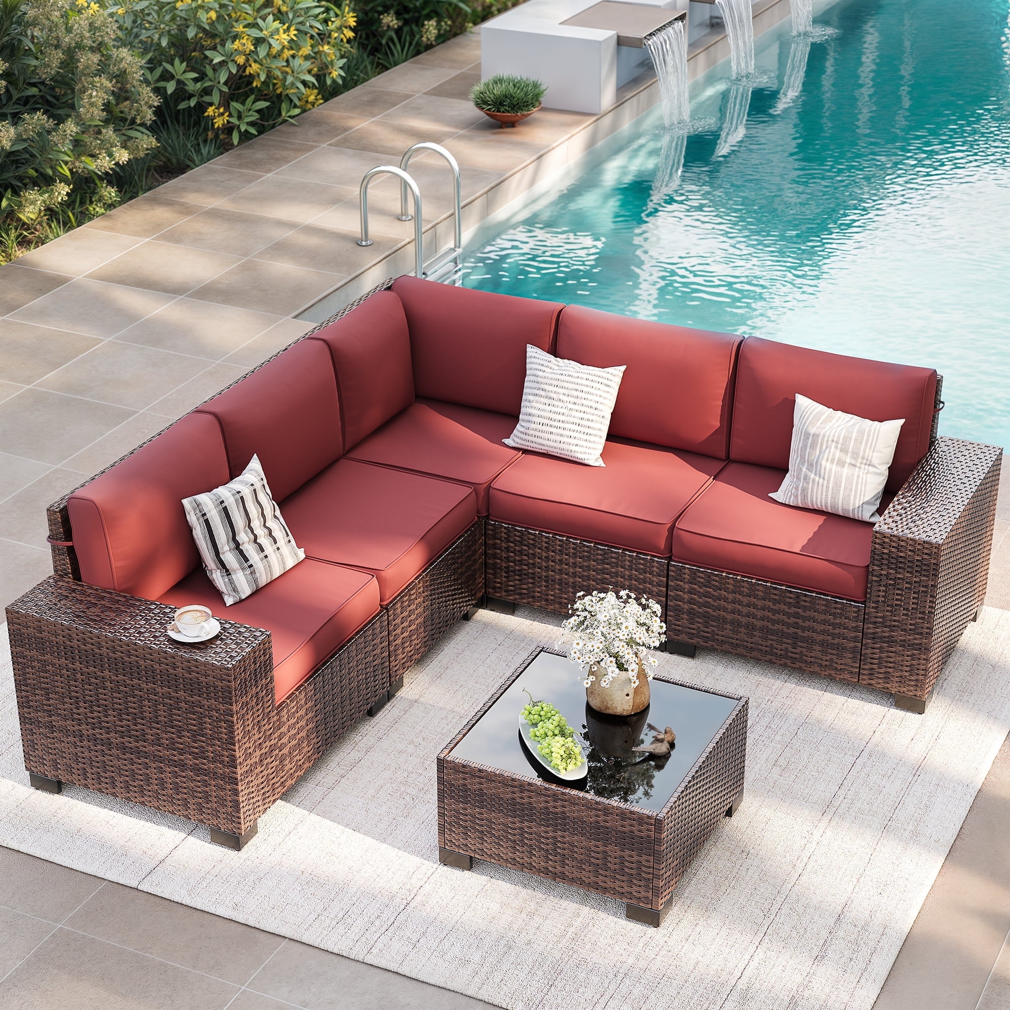 Furniture Sets Red Outdoor Sectional Outsunny Patio Sofa Target