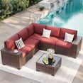 thumbnail image 1 of ELPOSUN Outdoor Sectional Furniture Set 6-Piece Brown Rattan Wicker Conversation Sofa Set with Glass Top Table,Red Cushions, 1 of 11