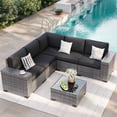 thumbnail image 1 of ELPOSUN Outdoor Sectional Furniture Set 6-Piece Gray Rattan Wicker Conversation Sofa Set with Glass Top Table and Thick Cushion,Black Cushions, 1 of 8