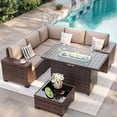thumbnail image 1 of ELPOSUN Outdoor Sectional Furniture Set with Fire Pit Table, 7-Piece Brown Rattan Wicker Conversation Sofa Set for Porch Garden Backyard Balcony,Beige, 1 of 9