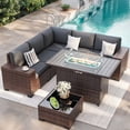 thumbnail image 1 of ELPOSUN Outdoor Sectional Furniture Set with Fire Pit Table, 7-Piece Brown Rattan Wicker Conversation Sofa Set for Porch Garden Backyard Balcony,Gray, 1 of 9