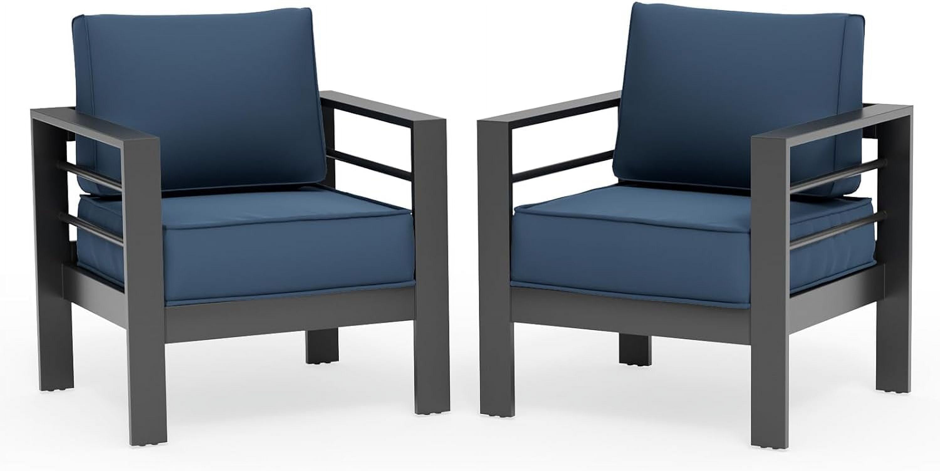ELPOSUN Oversized All-Weather Aluminum Patio Armchair with Cushions, Dark Grey/Blue (Set of 2)