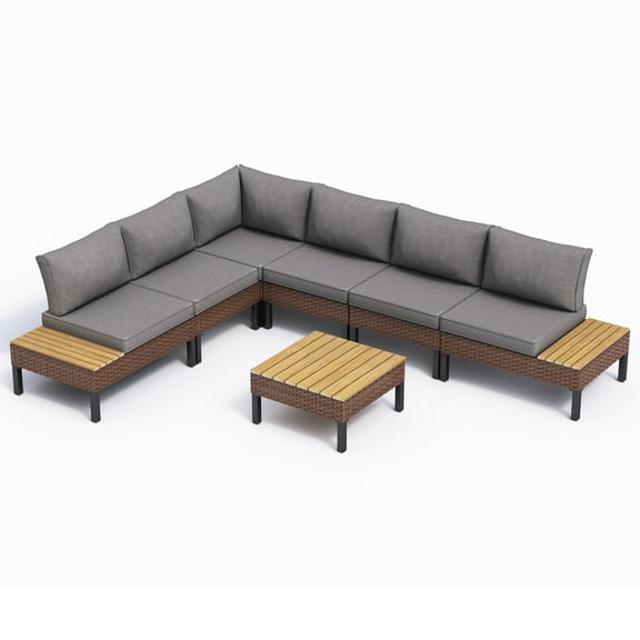 ELPOSUN 7-Piece L-Shaped Outdoor Sectional Sofa  ，Patio Furniture with Water-resistant Cushions & Side Tables (Grey)