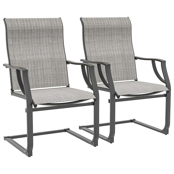 ELPOSUN Patio Chairs Set of 2, Outdoor Dining Chairs for All Weather, Breathable Spring Garden Outdoor Furniture for Backyard Deck,Grey & White