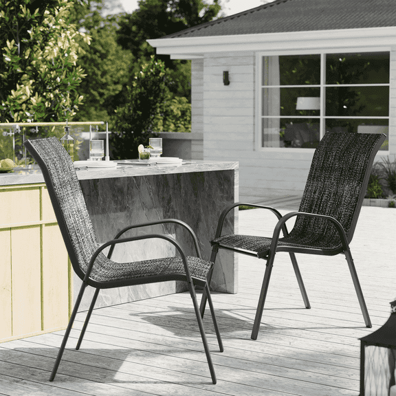 ELPOSUN Patio Chairs Set of 2, Outdoor Stackable Dining Chairs for All Weather, Breathable Garden Outdoor Furniture for Backyard Deck,Dark gray
