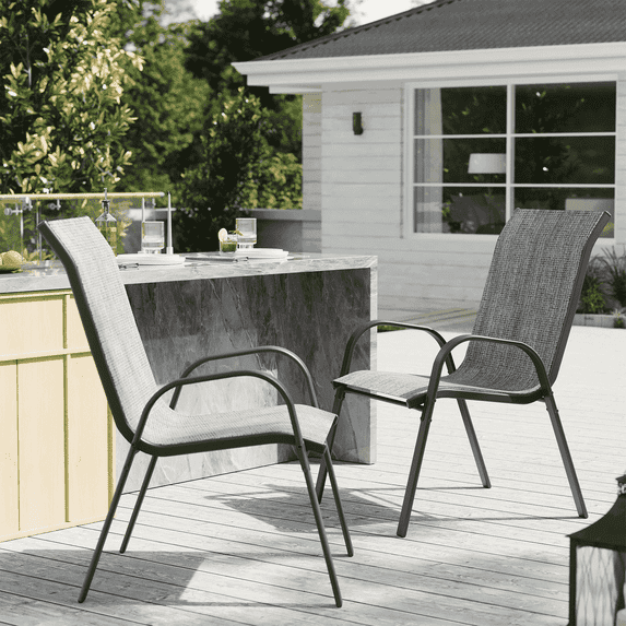 ELPOSUN Patio Chairs Set of 2, Outdoor Stackable Dining Chairs for All Weather, Breathable Garden Outdoor Furniture for Backyard Deck,Light Grey