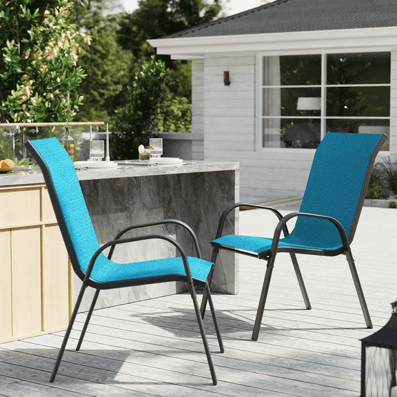 ELPOSUN Patio Chairs Set of 2, Outdoor Stackable Dining Chairs for All Weather, Breathable Garden Outdoor Furniture for Backyard Deck,Sky Blue