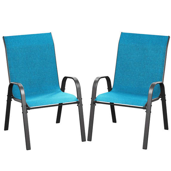 ELPOSUN Patio Chairs Set of 2, Outdoor Stackable Dining Chairs for All Weather, Breathable Garden Outdoor Furniture for Backyard Deck, Sky blue