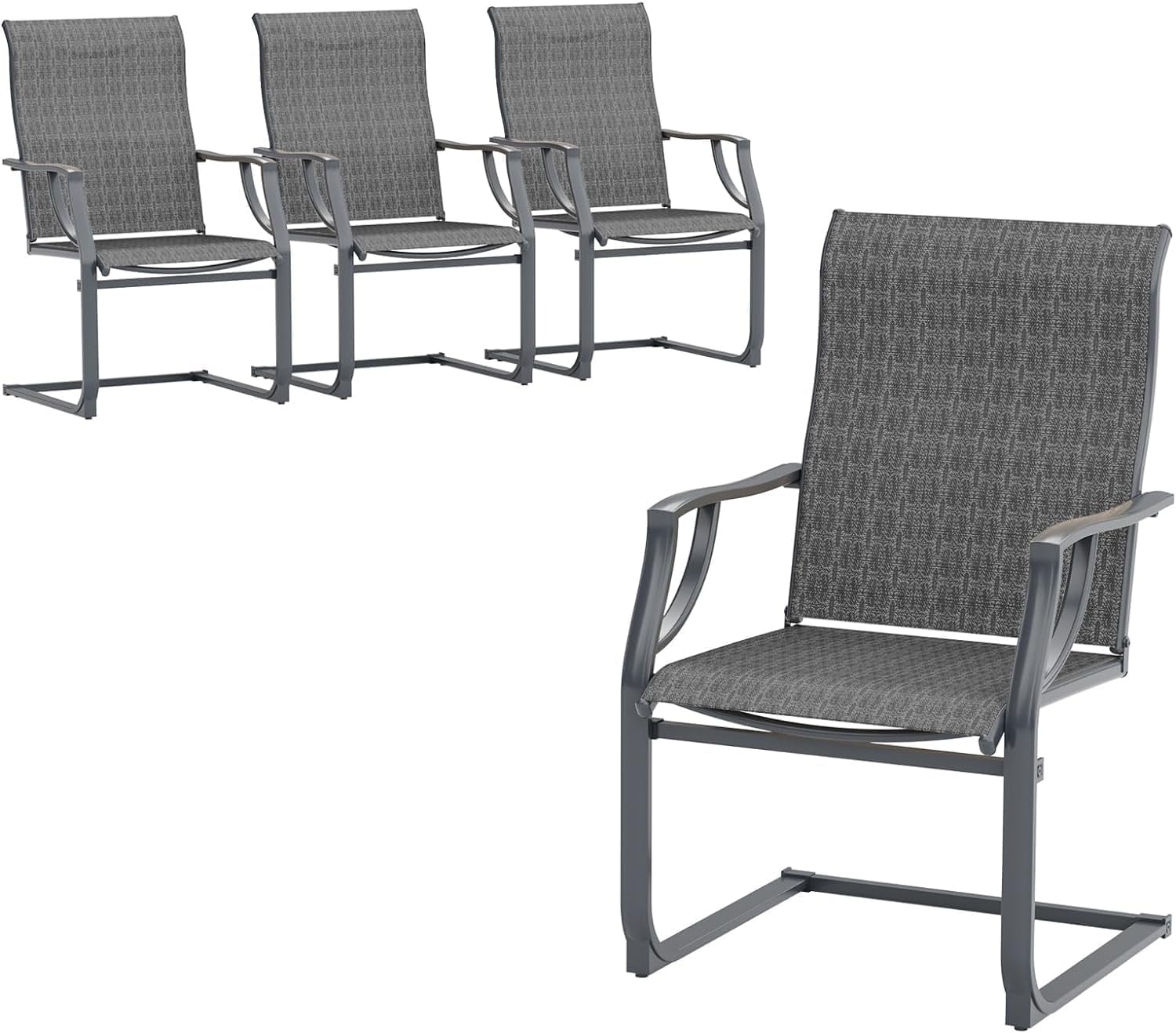 Gray Metal and Textilene Outdoor Patio Dining Chairs Set of 4