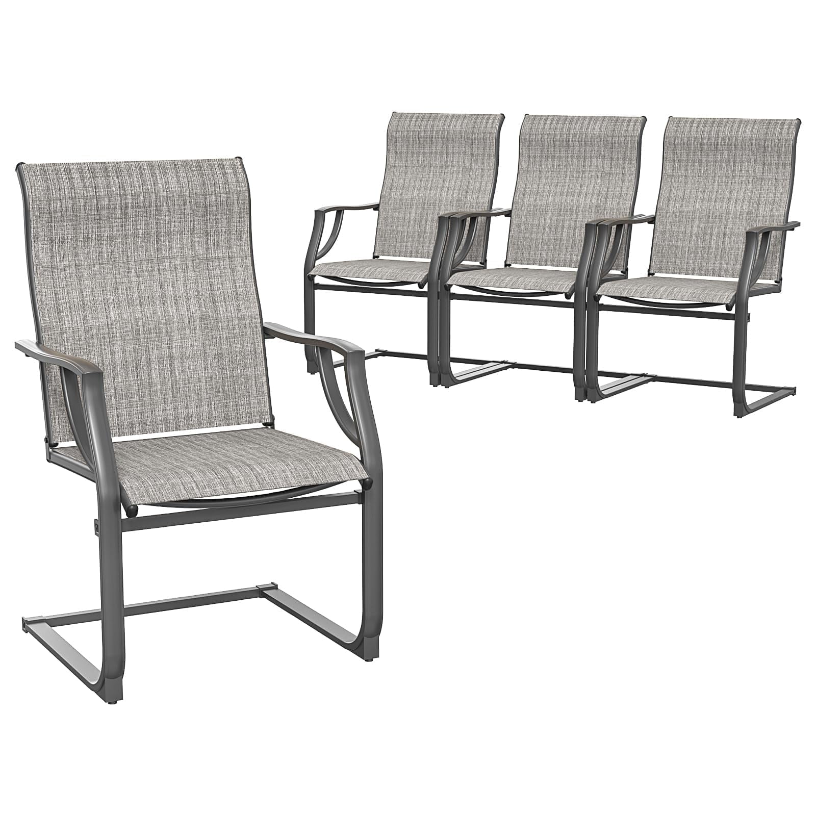 Gray Metal and Textilene Outdoor Patio Dining Chairs Set of 4