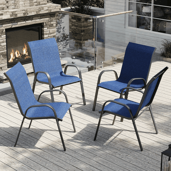 ELPOSUN Patio Chairs Set of 4, Outdoor Stackable Dining Chairs for All Weather, Breathable Garden Outdoor Furniture for Backyard Deck, Deep Blue