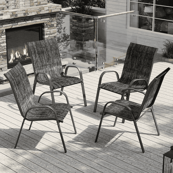 ELPOSUN Patio Chairs Set of 4, Outdoor Stackable Dining Chairs for All Weather, Breathable Garden Outdoor Furniture for Backyard Deck,Dark gray