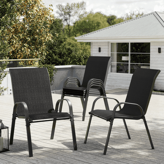 ELPOSUN Patio Chairs Set of 6, Outdoor Stackable Dining Chairs for All Weather, Breathable Garden Outdoor Furniture for Backyard Deck, Black