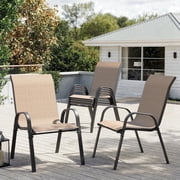 ELPOSUN Patio Chairs Set of 6, Outdoor Stackable Dining Chairs for All Weather, Breathable Garden Outdoor Furniture for Backyard Deck, Khaki