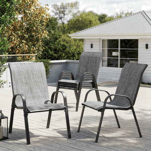 ELPOSUN Patio Chairs Set of 6, Outdoor Stackable Dining Chairs for All Weather, Breathable Garden Outdoor Furniture for Backyard Deck, Light Grey