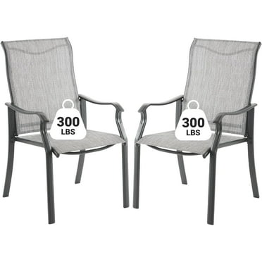 ELPOSUN Patio Dining Chairs Set of 2, Outdoor Textilene Dining Chairs with High Back, Patio Furniture Chairs with Armrest, Metal Frame for Lawn Garden Backyard Deck, Grey White